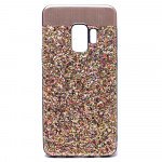Wholesale Galaxy S9 Sparkling Glitter Chrome Fancy Case with Metal Plate (Gold)
